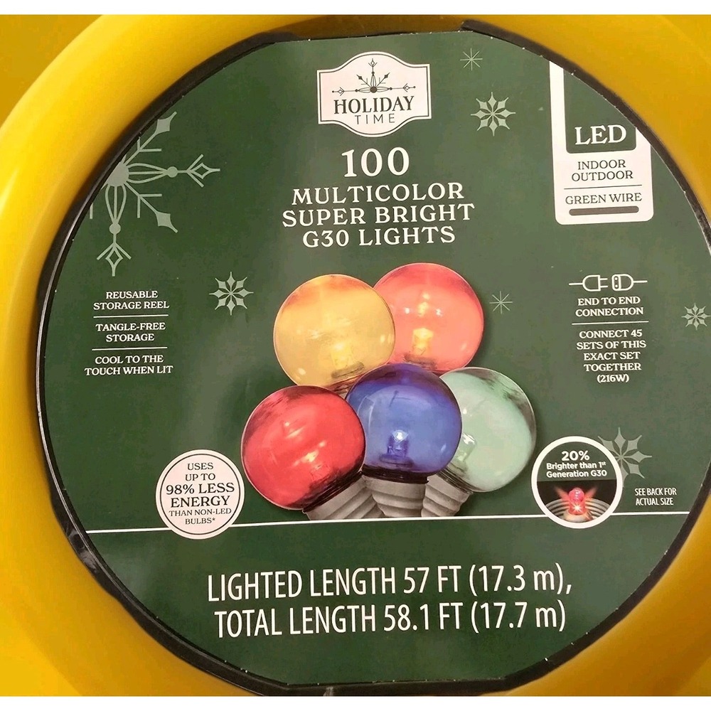 Holiday Time 100 Multicolor Super Bright G30 LED Lights Indoor/Outdoor 57 Feet